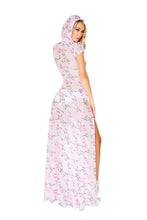 Sequin & Sheer Double High Slit Hooded Dress