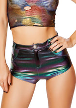 High-Waisted Hologram shorts with Button Front Detail - Hologram shorts, Roma Costume, YourLamode